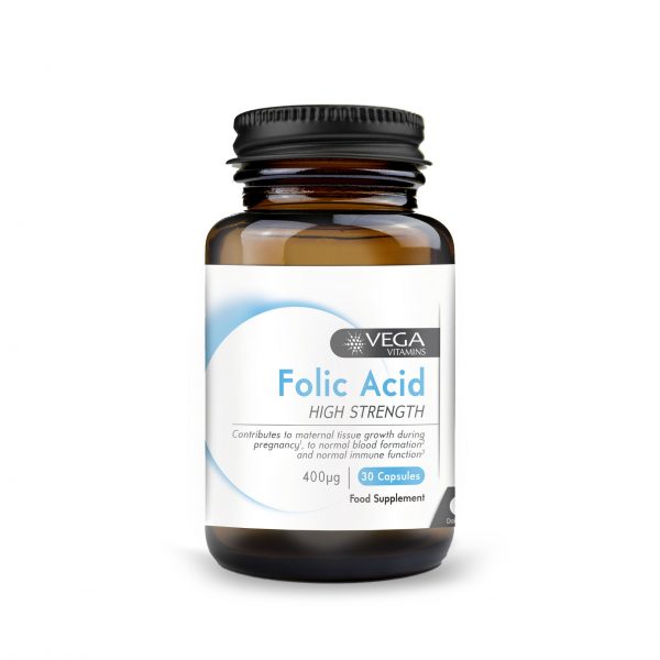 Folic Acid Vitamin B9 30 capsules bottle