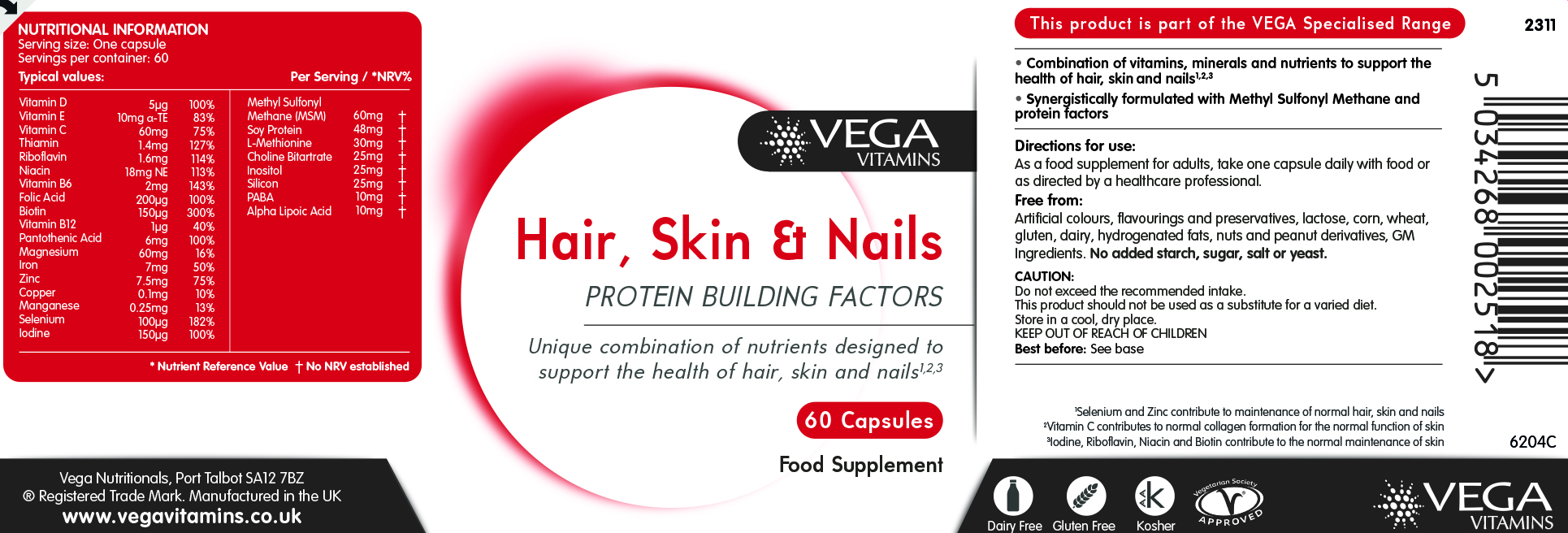 Hair, Skin & Nails - Protein Building Factors - Vega Vitamins